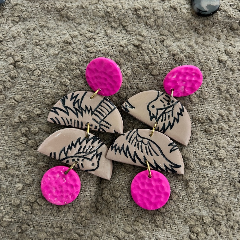 Pink and Tan Statement Earrings